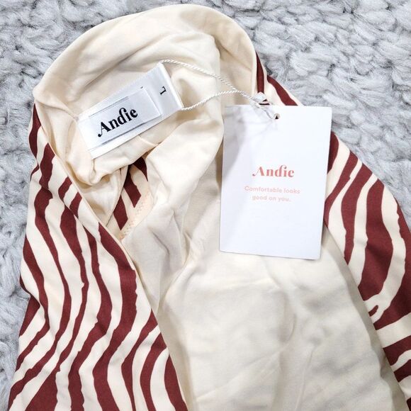 Andie Swim Hipster Bikini Bottom Bias Stripe Truffle Brown Red Cream Size Large - Picture 5 of 8